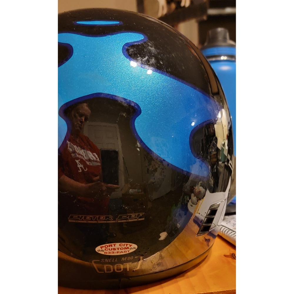 HJC Full Face Motorcycle Helmet Black Blue Flame Graphic Snell M90 DOT Size XL - Picture 7 of 13